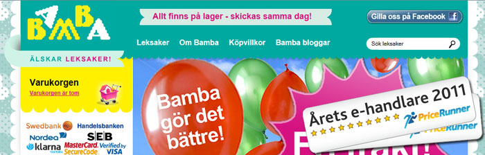 Bamba.se är en av Årets E-handlare 2011